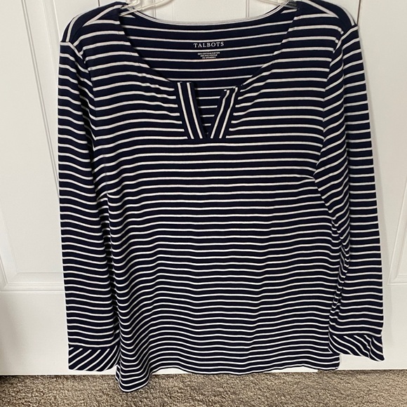 Talbots Tops - Talbots Women's Long Sleeve Top in Navy and White Stripes